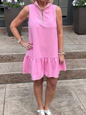 French Terry Half Zip Dress, Pink